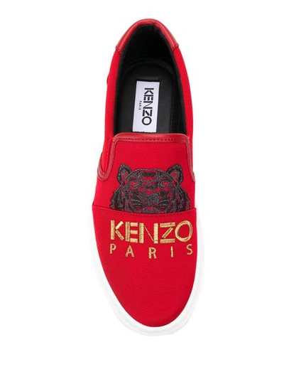 KENZO EMBROIDERED SLIP-ON SNEAKERS - 红色