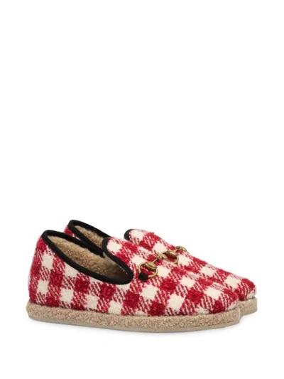 Shop Gucci Tweed Horsebit Loafers In Red