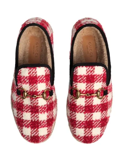 Shop Gucci Tweed Horsebit Loafers In Red