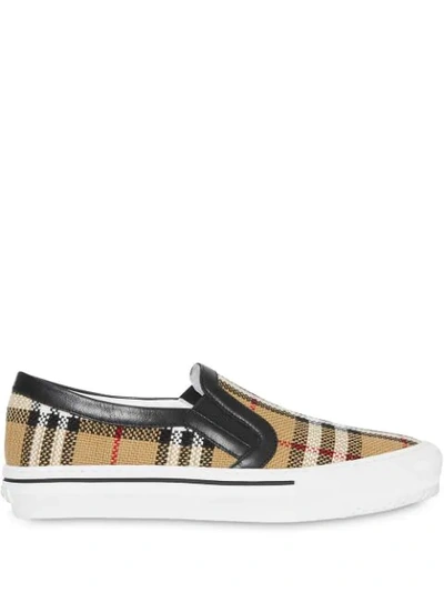 Shop Burberry Vintage Check And Leather Slip In Archive Beige