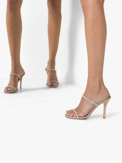 Shop Amina Muaddi X Browns Gilda 95mm Crystal-embellished Sandals In Neutrals