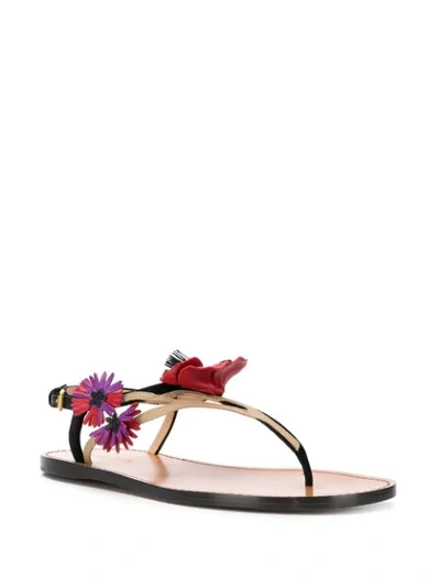 Shop Valentino Garavani Floral Thong Flat Sandals In Black