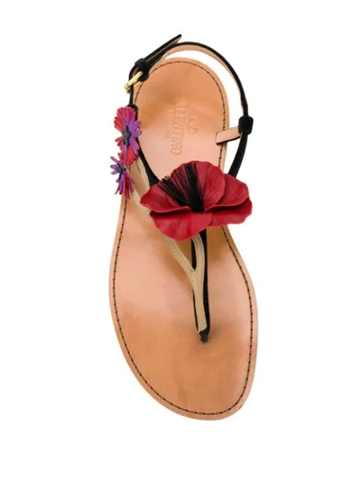 Shop Valentino Garavani Floral Thong Flat Sandals In Black
