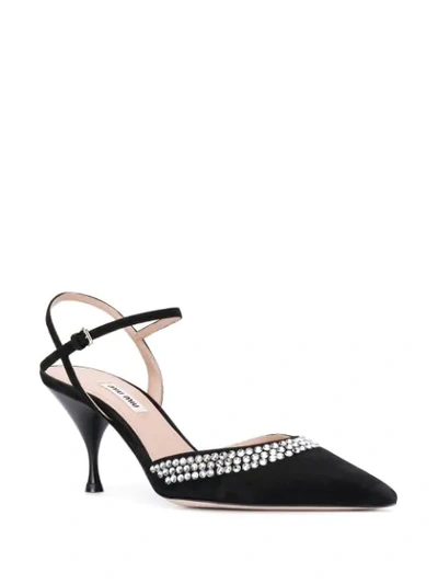 Shop Miu Miu Crystal Embellished Slingback Pumps In Black