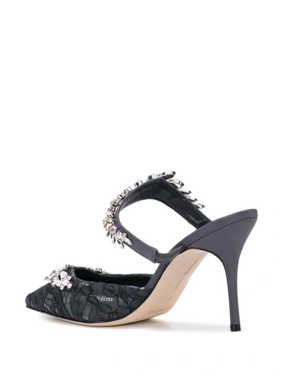 Shop Manolo Blahnik Gemstone Embellished Mules In Grey