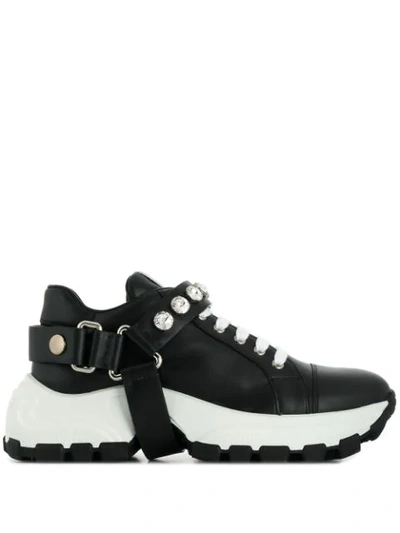 Shop Miu Miu Crystal Embellished Sneakers In F0002 Black