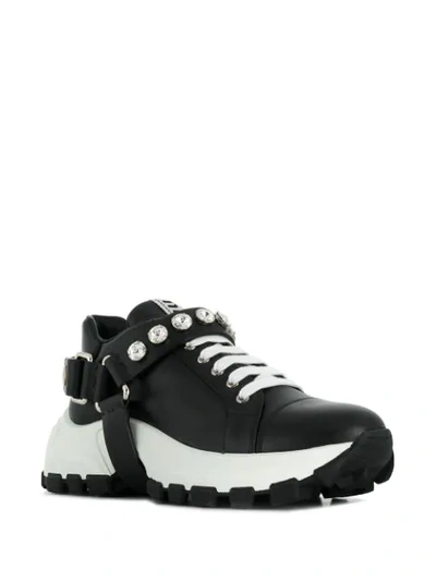 Shop Miu Miu Crystal Embellished Sneakers In F0002 Black