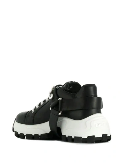 Shop Miu Miu Crystal Embellished Sneakers In F0002 Black