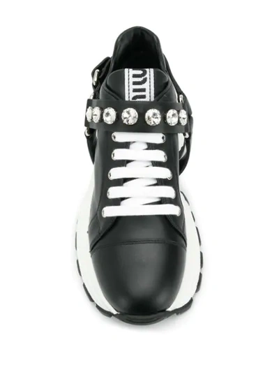 Shop Miu Miu Crystal Embellished Sneakers In F0002 Black