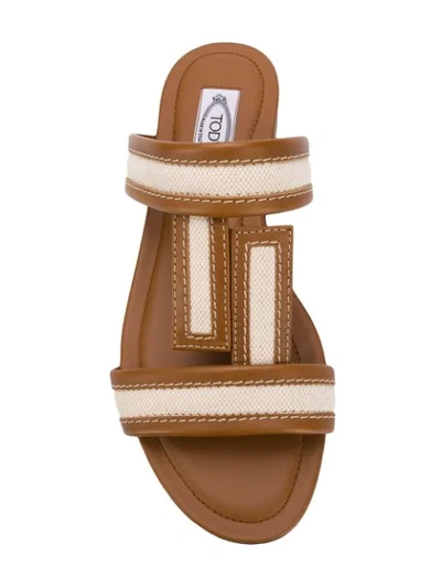 Tod's Canvas And Leather Slides In Brown