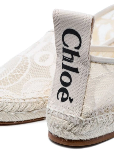 Shop Chloé Woody Lace Logo Espadrilles In 6j1 Mild Beige