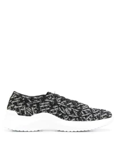 Shop Calvin Klein Logo Sneakers In Black