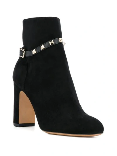Valentino Rockstud Suede Block-heel Booties, Black In Black