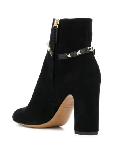 Valentino Rockstud Suede Block-heel Booties, Black In Black
