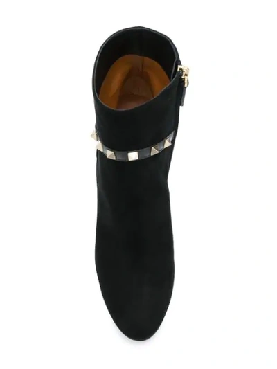 Valentino Rockstud Suede Block-heel Booties, Black In Black