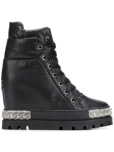 Shop Casadei Wedged Lace-up Boots In Black