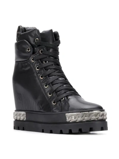 Shop Casadei Wedged Lace-up Boots In Black