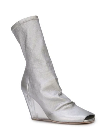 Shop Rick Owens Wedge Mid Calf Boots In Silver