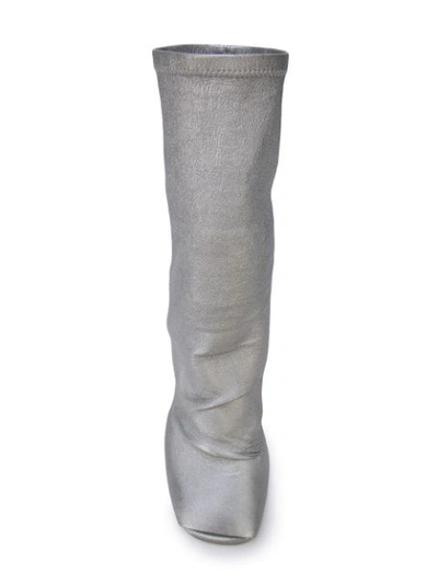 Shop Rick Owens Wedge Mid Calf Boots In Silver