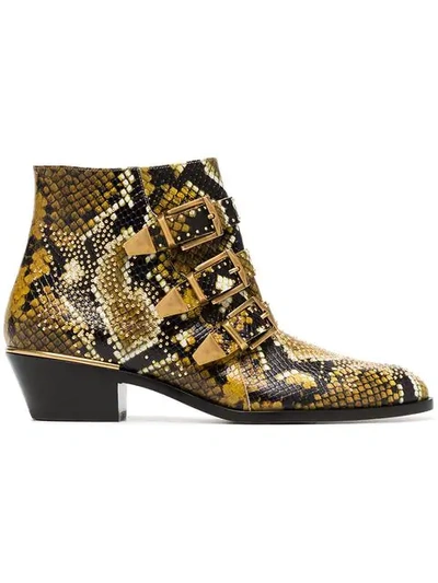 Shop Chloé Yellow And Black Susanna 30 Python Print Leather Boots