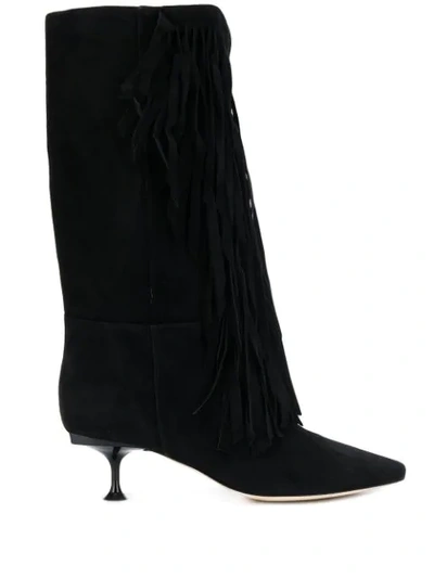 Shop Sergio Rossi Fringed Pointed Boots In Black