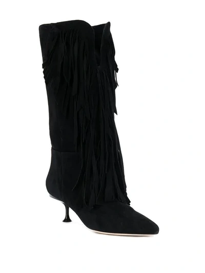 Shop Sergio Rossi Fringed Pointed Boots In Black