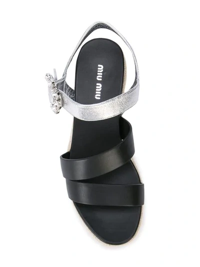 Shop Miu Miu Leather Platform Sandals In Black