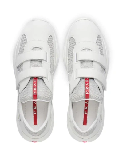 Shop Prada Paneled Touch-strap Sneakers - White