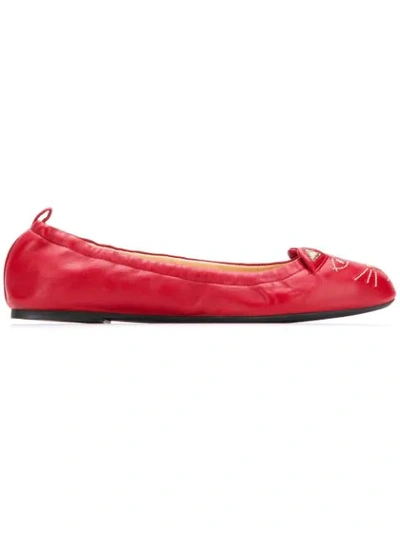 Shop Charlotte Olympia Cat Ballerinas In Red