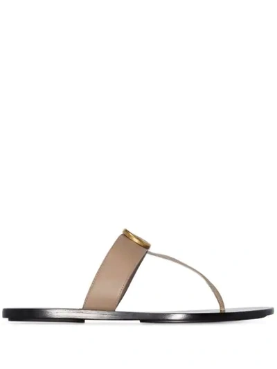 Shop Gucci Marmont Gg Thong Sandals In Brown