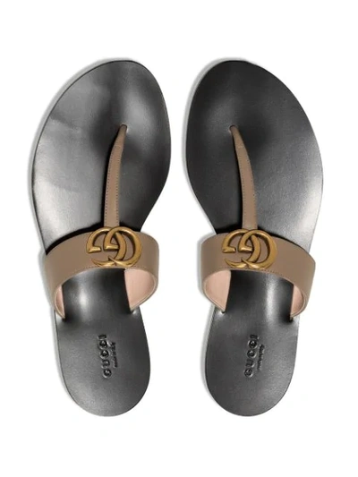 Shop Gucci Marmont Gg Thong Sandals In Brown