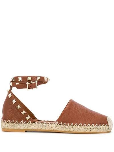 Shop Valentino Rockstud Espadrille Sandals In Brown