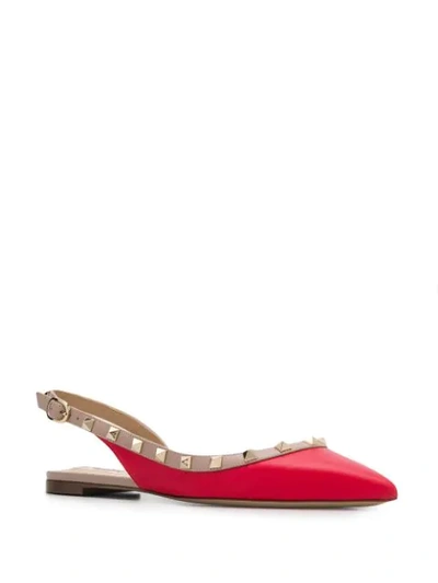 Shop Valentino Garavani Rockstud Slingback Ballet Flats In Red