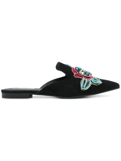 Shop Tosca Blu Rose Embellished Slippers In Black