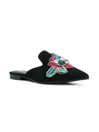 Shop Tosca Blu Rose Embellished Slippers In Black