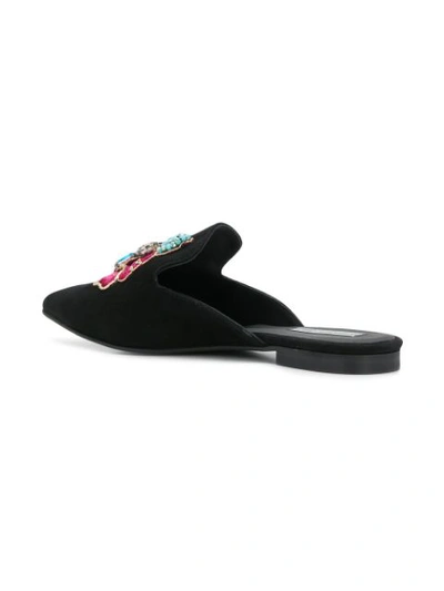 Shop Tosca Blu Rose Embellished Slippers In Black