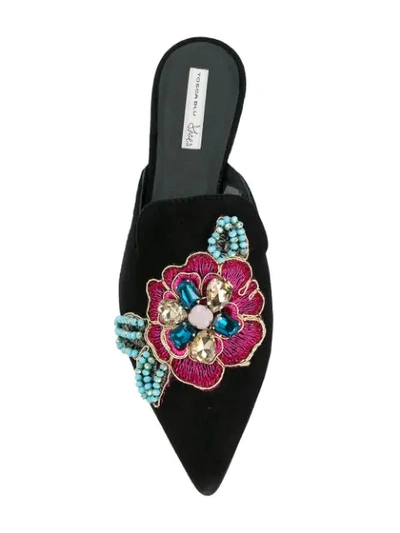 Shop Tosca Blu Rose Embellished Slippers In Black