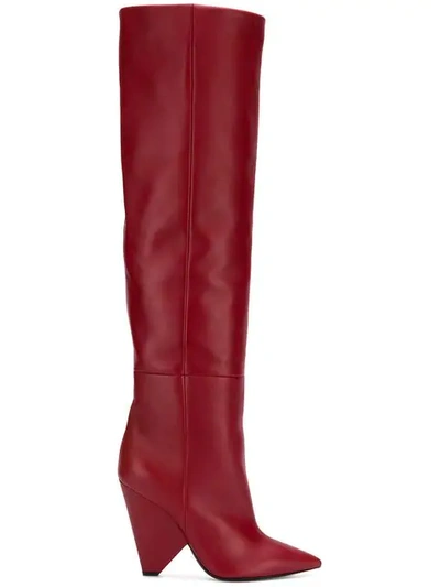 Shop Saint Laurent Niki Knee-high Boots In Red