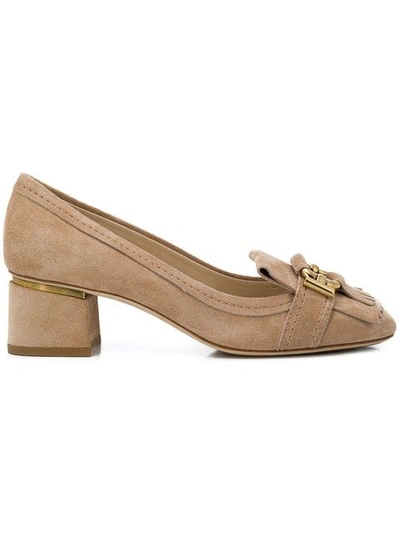 Shop Tod's Fringed Logo Pumps In Neutrals