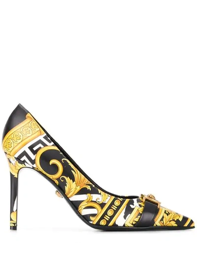 Shop Versace Barocco Print Pumps In Black