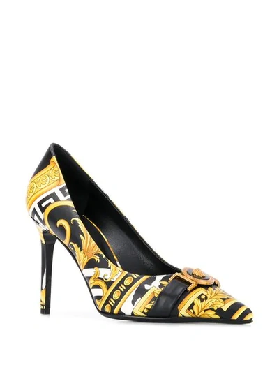 Shop Versace Barocco Print Pumps In Black