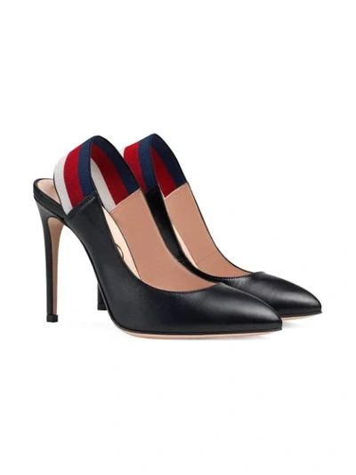 Shop Gucci Leather Web Slingback Pumps In Black