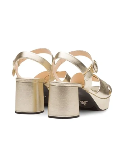 Shop Prada Pearly Laminated Leather Sandals In Gold