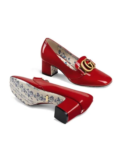 Shop Gucci Patent Leather Mid-heel Pumps With Double G In Red