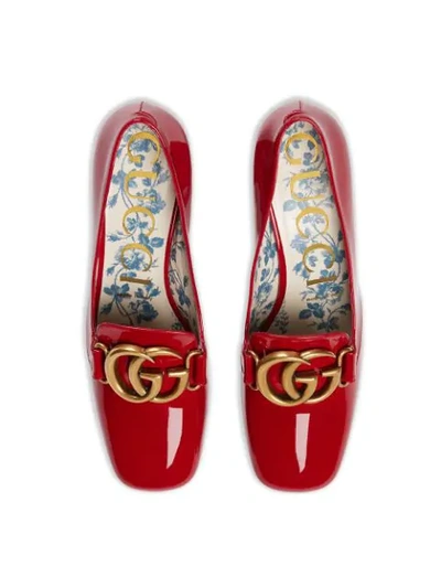 Shop Gucci Patent Leather Mid-heel Pumps With Double G In Red