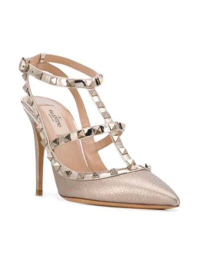 VALENTINO ROCKSTUD 110MM真皮高跟鞋 - 金属色