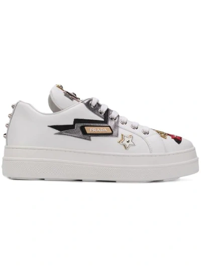 Shop Prada Robot Patch Sneakers In White