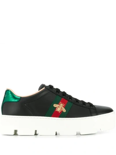 Shop Gucci Ace Embroidered Platform Sneakers In Black