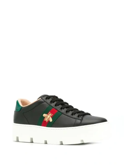 GUCCI ACE EMBROIDERED PLATFORM SNEAKERS - 黑色