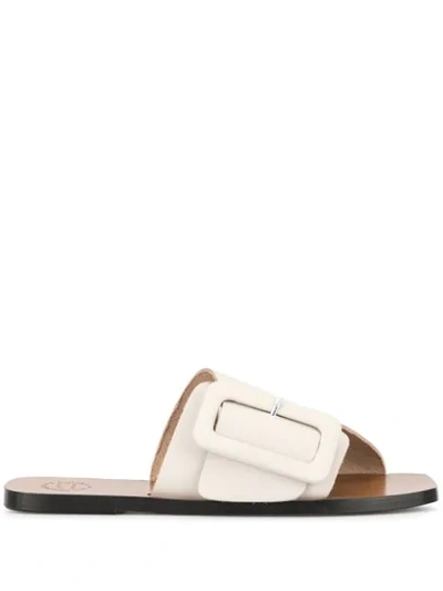 Shop Atp Atelier Flat Buckled Sandals In White